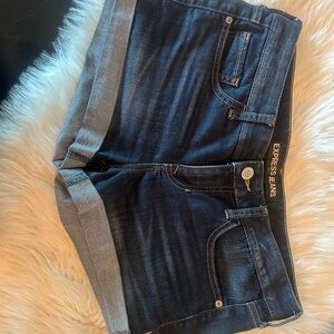Express Dark Blue Denim Cuffed Jean Shorts